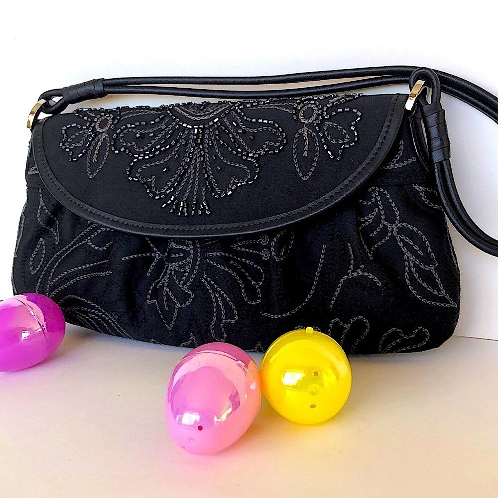 Talbots Elegant Black Beaded Women's Clutch Bag